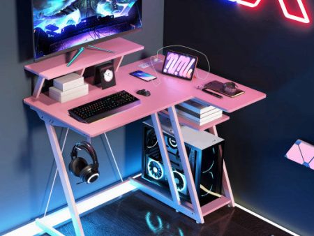 L Shaped Gaming Desk with Outlets and USB Ports-Pink Sale