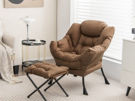 Modern Accent Sofa Chair with Folding Footrest and Side Pocket-Brown Online Sale