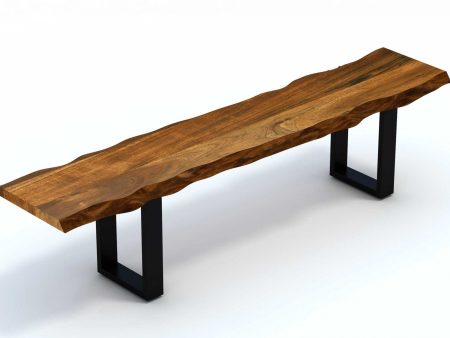 63  Live Edge Acacia Wood Bench With Black Metal Legs Hot on Sale