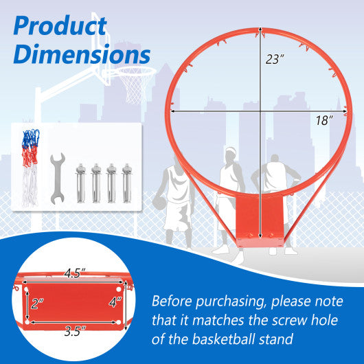 18 Inch Basketball Rim Goal Replacement with All Weather Net and Mounting Hardware-Orange Sale