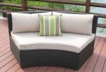 Six Piece Outdoor Black Wicker Sectional Seating Group with Beige Cushions on Sale