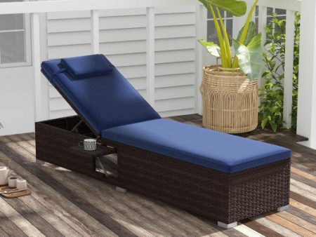 Outdoor PE RattanChaise Lounge with 6-level Backrest-Navy Fashion