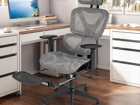 Mesh Office Chair with Tilting Backrest and Retractable Footrest-Gray Online Hot Sale