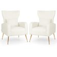 Velvet Upholstered Wingback Chair with Lumbar Pillow and Golden Metal Legs-White For Discount