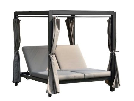 161.85  X 71.37  X 8.58  Gray Outdoor Steel Metal Adjustable Day Bed With Canopy And Taupe Cushions Sale