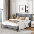 Full Queen Size Bed Frame with Wingback Headboard and Wood Slat Support-Queen Size Supply