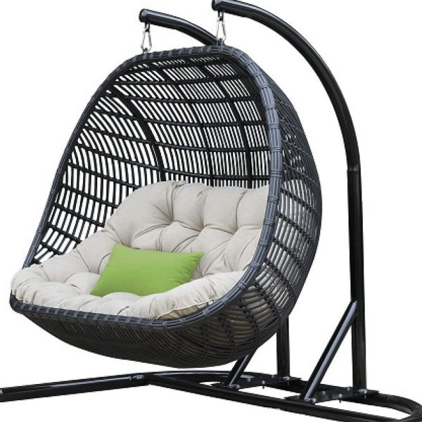 69  Beige and Black Aluminum Indoor Outdoor Swing Chair with Beige Cushion Fashion