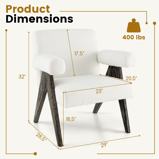 Upholstered Armchair with Natural Rubber Wood Legs and Sponge Padded Seat-White Sale