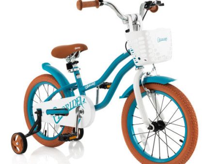 16 Inch Kids Bike with Front Handbrake and 2 Training Wheels-Turquoise Discount