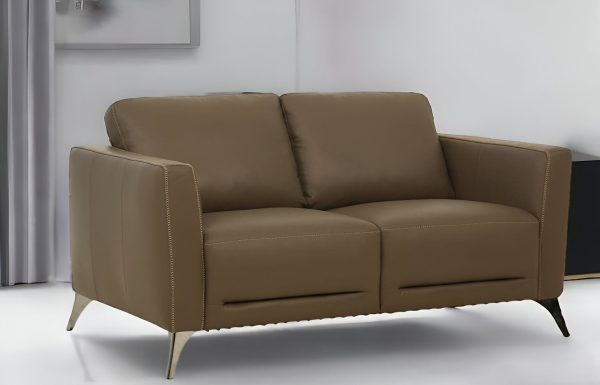 59  Brown And Silver Leather Loveseat Online Sale