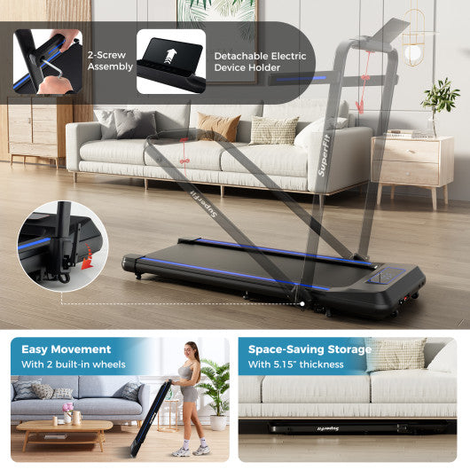 2 in 1 Folding Treadmill with Incline with Remote Control-Blue Online Sale