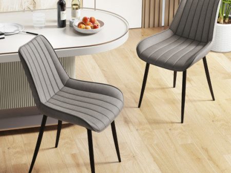 Faux-Leather Fabric Dining Chair Set of 2 with Metal Legs and Padded Seat-Gray Online Hot Sale