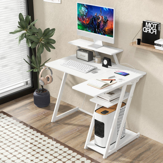 L Shaped Gaming Desk with Outlets and USB Ports-White Online Sale